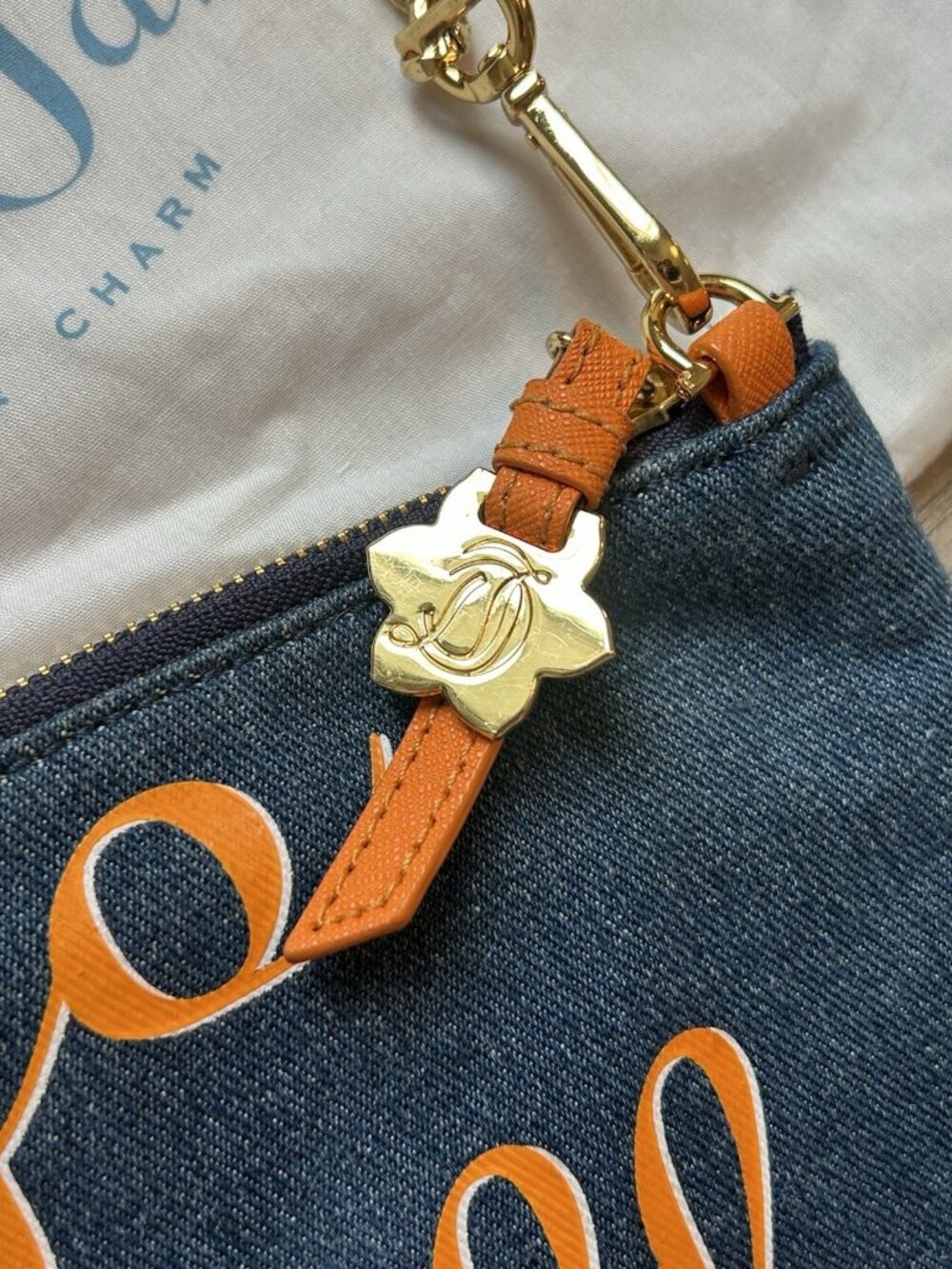 Draper James Purse Orange Blue Denim 'Go Y'all' Clutch Bag UT Tennessee Auburn - Picture 5 of 14